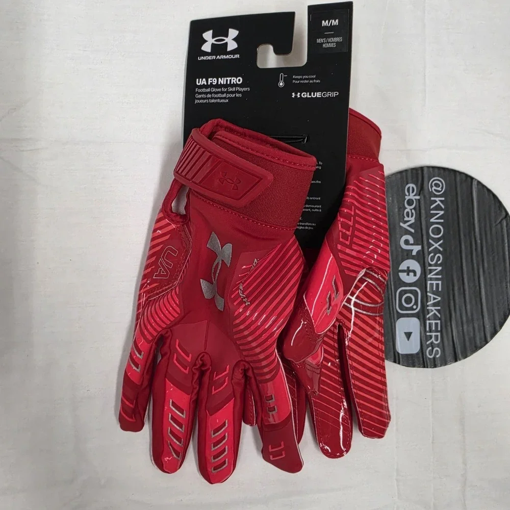 Under Armour F9 Nitro Football Gloves Red Sticky Grip Men's Size Medium